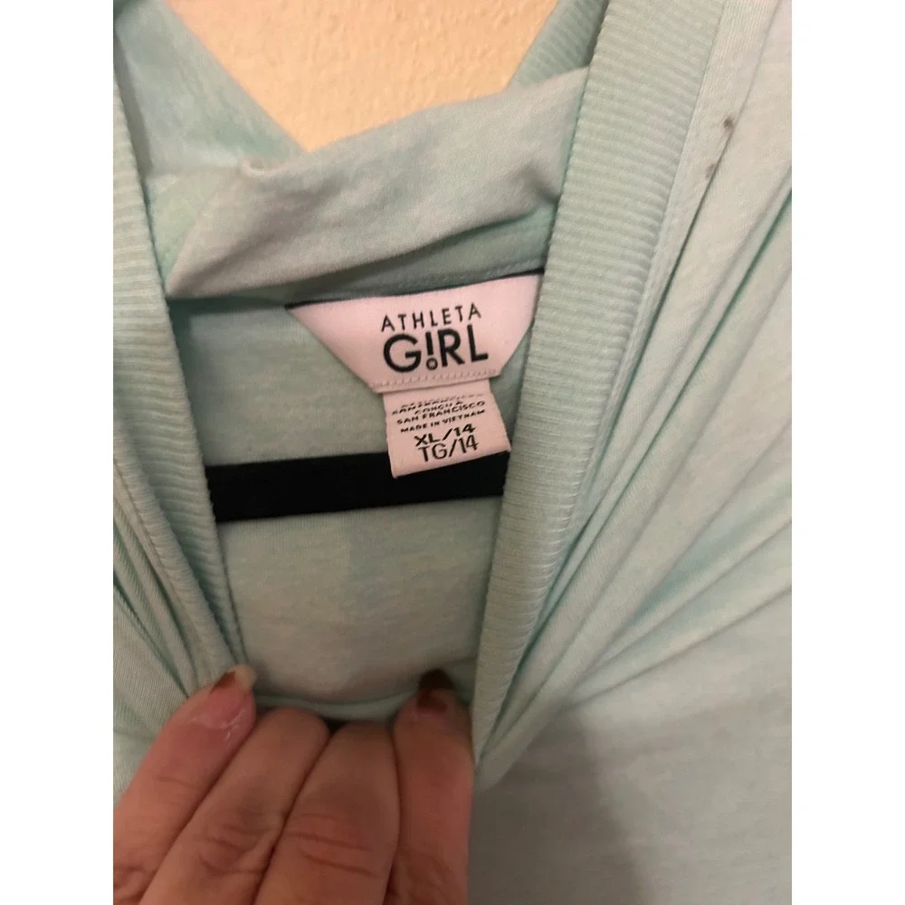 Athleta Girl Hoodie Kids XL 14 Light Blue Good Thumbhole Performance Pullover